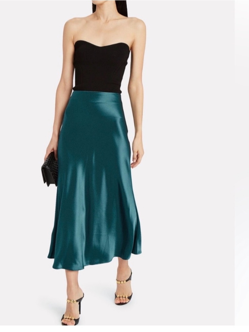 Galvan London Valletta Satin Midi Skirt In Peacock